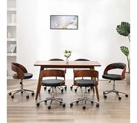 Holamys Lot de 6 chaises de salle à manger pivotantes en bois de buyer et cuir synthétique, design ergonomique, hauteur réglable, cadre robuste, montage facile