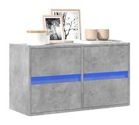 Holamys Meuble TV Mural Gris béton 80x31x45 cm en Bois d'ingénierie avec 4 tiroirs et lumières LED RVB Personnalisables pour Salon et Chambre, Centre de Divertissement Compact