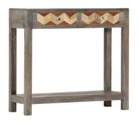 Holamys Table console grise 86 x 30 x 76 cm en bois de manguier massif, design vintage avec 2 tiroirs et 1 étagère, table de couloir robuste pour salon, salle à manger et entrée
