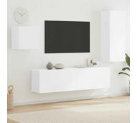 Holamys Unités murales TV Blanc Bois d'ingénierie 4 pcs Meuble TV Flottant avec Grand Espace de Rangement Design Mural pour Salon Chambre Bureau