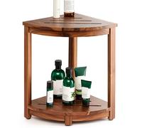 HOLANA Banc de douche d'angle en bois de 45,7 cm avec étagère de rangement - Repose-pieds pour le rasage des jambes - Marche de bain pour petits espaces - Parfait pour l'intérieur ou l'extérieur