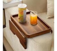 HOLANA Plateau accoudoir en bois d'acacia 34,9 x 24,1 cm, double charnière, clip de table, table d'appoint pour aliments et boissons (acacia, 34,9 cm D x 24,1 cm)