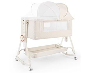 HOLAVIDA Cododo 5 en 1, Cododo Bebe, Berceau bébé à 7 Niveaux Réglables avec Table à Langer, Panier de Rangement, Moustiquaire et Matelas, Portable Berceaux pour Nouveau-nés/Nourrissons(Beige)