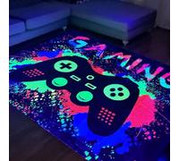 HOLAVIDA Tapis de Jeu Néon, Tapis de Contrôleur de Jeu 3D, Antidérapant, Fluorescent, Lumineux，Moquette de Gaming Qui Brille dans Le Noir pour Salle de Jeu des Enfants, 180x120cm