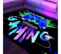 HOLAVIDA Tapis de Jeu Néon, Tapis de Contrôleur de Jeu 3D, Antidérapant, Fluorescent, Lumineux，Moquette de Gaming Qui Brille dans Le Noir pour Salle de Jeu des Enfants, 180x120cm