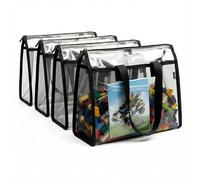 HOLAY Lot de 4 Sacs de Rangement Transparents pour Jouets avec Poignée - Organisateur Salle de Jeux pour Jouets, Jeux de Société & Fournitures Scolaires, PVC Transparent & Base Renforcée (Noir, XL)