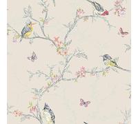 Holden Decor - Papier Peint Fantaisie Beige 98082 Phoebe Papillon Arbres WEn Fleurs Oiseaux
