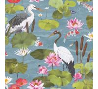 Holden Decor Papier peint oriental japonais Koi Pond Bleu ciel (14430) | Revêtement mural pour salon, chambre d'enfant et jardin d'hiver, paysage aquatique tranquille, fleurs de lotus
