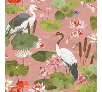 Holden Decor Papier peint oriental japonais Koi Pond Blush Pink (14431) | Revêtement mural pour chambre à coucher, salon et salle à manger, grues orientales sereines et hérons