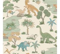 Holden Storybook Dino Zoo Papier Peint Mignon sur le Thème des Dinosaures avec T-Rex Préhistorique, Vélociraptor, Serpents et Animaux pour Chambre d'Enfants et Nurseries pour Garçons et Filles Crème