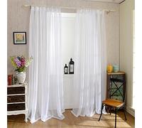 Holdes Lot De 1/2 Rideau Voilage Blanc, Rideaux Transparents Blancs, Rideaux De Fenêtre avec Traitement De Tige, Gaze Voile Fenêtre Suspendue pour Chambre Salon Salle À Manger Cour, 100X200/140X240cm