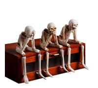 Holdes Squelettes pour Halloween 3 Figurines Assises Réalistes Décoration | Statuette De Crâne Pour Fond Photo Magasin De Détail École Maison Hantée Fête Chambre À Coucher Vacances