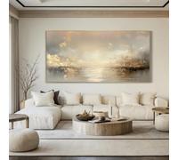 HOLEILUCK Grande toile imprimée grise et beige avec dorure, 50 x 90 cm, encadrée, idéale pour la décoration murale.