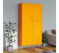 Holekex Armoire jaune moutarde en acier 90 x 50 x 180 cm avec 4 étagères, tringle à vêtements et fentes d'aération, garde-robe multifonction pour chambre à coucher, couloir, chambre d'enfant, espace