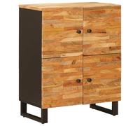 Holekex Armoire latérale avec porte marron en bois massif de mangue, 60 x 33 x 75 cm, 4 portes, intérieur, moderne, comme buffet, commode, meuble TV, meuble bas, rangement pour salon et chambre à