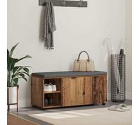 Holekex Banc de couloir avec coussin d'assise et étagère en bois vieilli, 100 x 38 x 46 cm, espace de rangement avec porte, matériau en bois pour couloir, entrée, vestiaire pratique avec étagère et