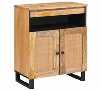 Holekex Buffet en bois massif de mangue, marron, 60 x 33 x 75 cm, 2 portes à charnière, pieds en métal, intérieur, meuble TV, meuble TV, rangement, salon
