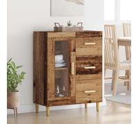 Holekex Buffet en bois vieilli - 69,5 x 34 x 90 cm - Meuble haut avec porte en verre et tiroir - Buffet multifonction - Rangement pour salon, salle à manger, couloir