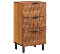 Holekex Buffet marron acacia avec surface en bois massif de mangue, 40 x 33 x 75 cm, avec 3 tiroirs, meuble bas pour salon, rangement avec compartiments et poignées rétro