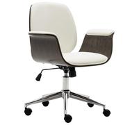 Holekex Chaise de bureau blanche avec cadre en bois de buisson et revêtement en cuir synthétique, réglable en hauteur, pivotante, avec roulettes, ergonomique, pour le bureau à domicile et le lieu de