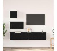 Holekex Ensemble de 3 meubles TV aspect chêne noir en bois avec portes à charnières et 7 étagères, montage mural, 80 x 30 x 30 cm, buffet de salon moderne avec espace de rangement et étagère