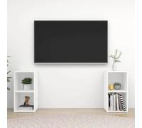 Holekex Lot de 2 armoires TV blanches en bois 72 x 35 x 36,5 cm avec espace de rangement, compartiments et étagère, polyvalents pour salon, chambre à coucher, home cinéma, canal de câbles et étagère