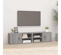 Holekex Lot de 2 armoires TV gris sonoma 80 x 31,5 x 36 cm en bois avec 3 compartiments, porte, espace de rangement, options de montage pour salon, chambre à coucher, home cinéma, meuble bas moderne