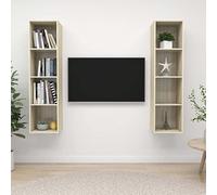Holekex Lot de 2 armoires TV murales en chêne Sonoma - 37 x 37 x 142,5 cm - Avec 4 compartiments - Montage mural vertical ou horizontal - Espace de rangement pour salon et home cinéma