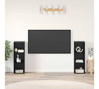 Holekex Lot de 2 meubles TV noirs aspect chêne - En bois - 107 x 35 x 37 cm - Avec étagère et espace de rangement - Pour salon - Montage mural - Meuble bas moderne