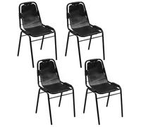 Holekex Lot de 4 chaises de salle à manger en cuir véritable noir avec structure en acier 49 x 52 x 88 cm Chaise rembourrée avec dossier et accoudoirs pour salle à manger, cuisine, salon, restaurant