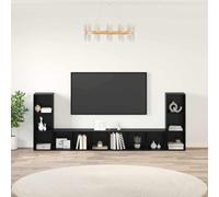 Holekex Lot de 4 meubles TV - Aspect chêne noir - En bois - 37 x 35 x 107 cm - Montage mural - Meuble de rangement pour salon - Buffet bas pour multimédia et organisation des câbles