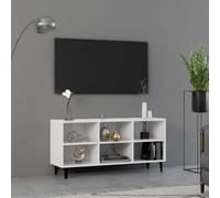 Holekex Meuble TV avec pieds en métal, blanc, 103,5 x 30 x 50 cm, 6 compartiments de rangement, meuble en bois pour salon et home cinéma, buffet moderne avec passe-câbles et design robuste