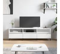 Holekex Meuble TV blanc 150 x 30 x 44,5 cm en bois avec 6 compartiments et pieds en fer, meuble bas stable avec espace de rangement pour salon, chambre à coucher, home cinéma, étagère pour TV et