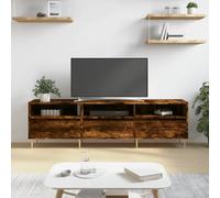 Holekex Meuble TV en chêne fumé 150 x 30 x 44,5 cm avec 6 compartiments, pieds en fer, espace de rangement pour salon, chambre à coucher, meuble bas stable pour home cinéma et rangement