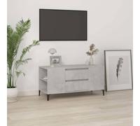 Holekex Meuble TV gris béton en bois et métal 102 x 44,5 x 50 cm avec 4 compartiments ouverts et 2 tiroirs Table TV moderne pour salon et home cinéma avec espace de rangement stable et