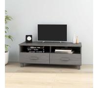 Holekex Meuble TV gris clair en pin massif 106 x 40 x 40 cm avec tiroirs, compartiments, passe-câbles et espace de rangement pour salon et home cinéma