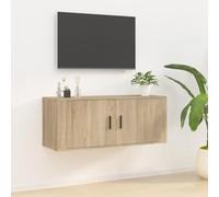 Holekex Meuble TV mural en chêne Sonoma 100 x 34,5 x 40 cm avec 2 compartiments, montage mural, espace de rangement pour salon, home cinéma, étagère pour lecteur multimédia et décoration