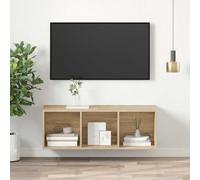 Holekex Meuble TV mural en chêne Sonoma 37 x 37 x 107 cm avec 3 compartiments suspendus, montage polyvalent, espace de rangement pour salon et home cinéma, meuble pratique avec passe-câbles
