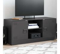 Holekex Meuble TV noir en acier laminé à froid 99 x 39 x 44 cm avec 2 compartiments, étagères et poignées en métal, charge jusqu'à 90 kg, pour salon, home cinéma, espace de rangement et rangement