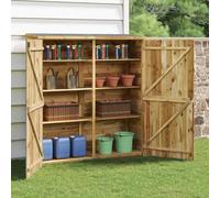 Holepyr Abri de jardin 163 x 50 x 171 cm en bois de pin imprégné avec 3 étagères, double garage pour outils de jardin, tondeuses à gazon, vélos, accessoires de piscine, abri d'entrepôt résistant aux
