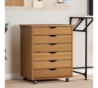 Holepyr Armoire à roulettes avec tiroirs en pin massif marron miel 53 x 39 x 65,5 cm avec 6 tiroirs d'espace de rangement pour bureau, couloir, cave et garage Roulettes flexibles et poignées pour une