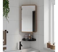 Holepyr Armoire d'angle miroir aspect chêne 30 x 24 x 60 cm en bois avec revêtement en mélamine, 2 étagères, montage mural pour meubles de salle de bain, meuble sous lavabo, WC d'invités, étagère de
