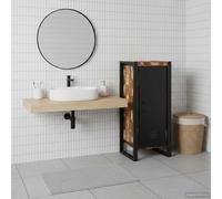 Holepyr Armoire de salle de bain avec étagère - Marron - Bois massif recyclé - 40 x 35 x 90 cm - Meuble bas durable pour salle de bain - Organiseur de rangement