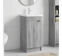 Holepyr Armoire de salle de bain avec lavabo gris sonoma 42 x 40 x 84,5 cm, meuble de salle de bain en bois avec étagère et porte, meuble bas pour WC et rénovation, étagère et montage pratiques