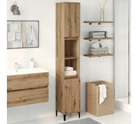 Holepyr Armoire de salle de bain en chêne Artisan 30 x 30 x 190 cm avec 4 compartiments, 2 étagères ouvertes, porte flexible et pieds en fer pour salle de bain, lavabo, lavabo et WC d'invités