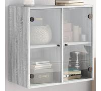 Holepyr Armoire murale avec portes en verre gris Sonoma - 68 x 37 x 68,5 cm - Armoire suspendue pour bureau, couloir, cave, espace de rangement, rangement ordonné avec étagère et tiroir stables