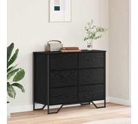 Holepyr Commode à 6 tiroirs aspect chêne noir, 91 x 35,5 x 74,5 cm, armoire de rangement pour chambre à coucher, salon, couloir, buffet, buffet, buffet, meuble bas, organiseur pour vêtements et linge