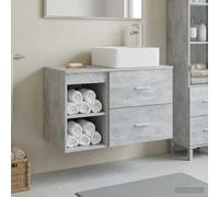 Holepyr Ensemble de meubles de salle de bain 2 pièces gris béton - En bois - Montage mural avec espace de rangement pour petites salles de bain - Lavabo et armoire de salle de bain - Montage facile