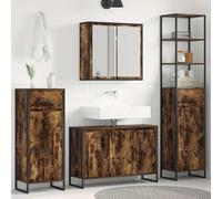Holepyr Ensemble de meubles de salle de bain avec étagère en chêne fumé pour un rangement élégant et un design moderne de salle de bain avec miroir plat, 7 portes, 15 étagères