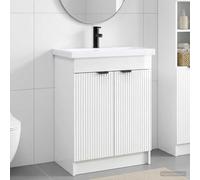Holepyr Ensemble de meubles de salle de bain blanc brillant 56 x 37,5 x 81 cm avec lavabo, robinet, espace de rangement, armoire de salle de bain moderne pour rénovation